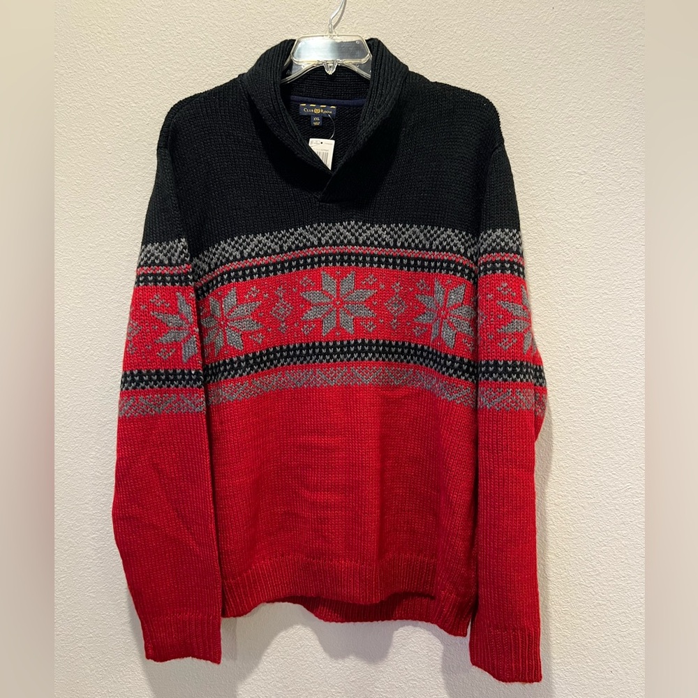 Club Room Fair Isle Sweater Black Red Roll Over Collar Size XXL NWT Ski Nordic